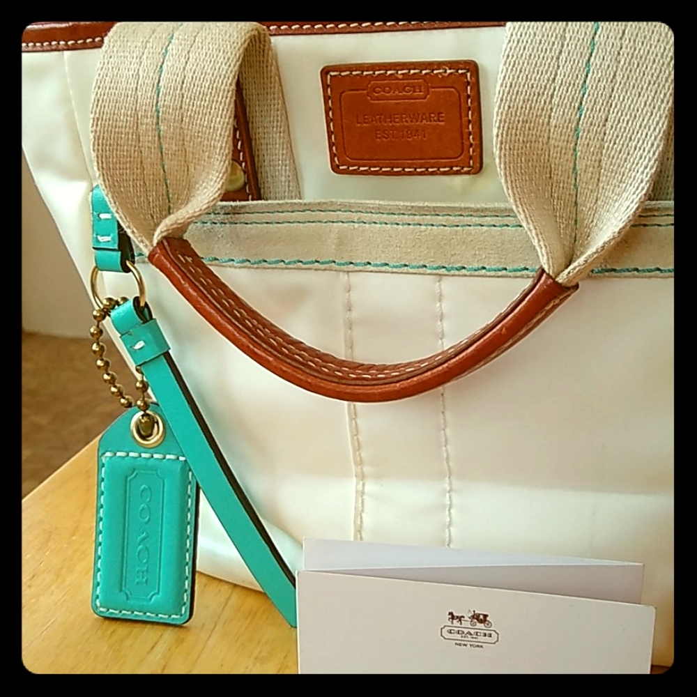 💯Genuine Coach Satin Fabric/Leather Coach Purse